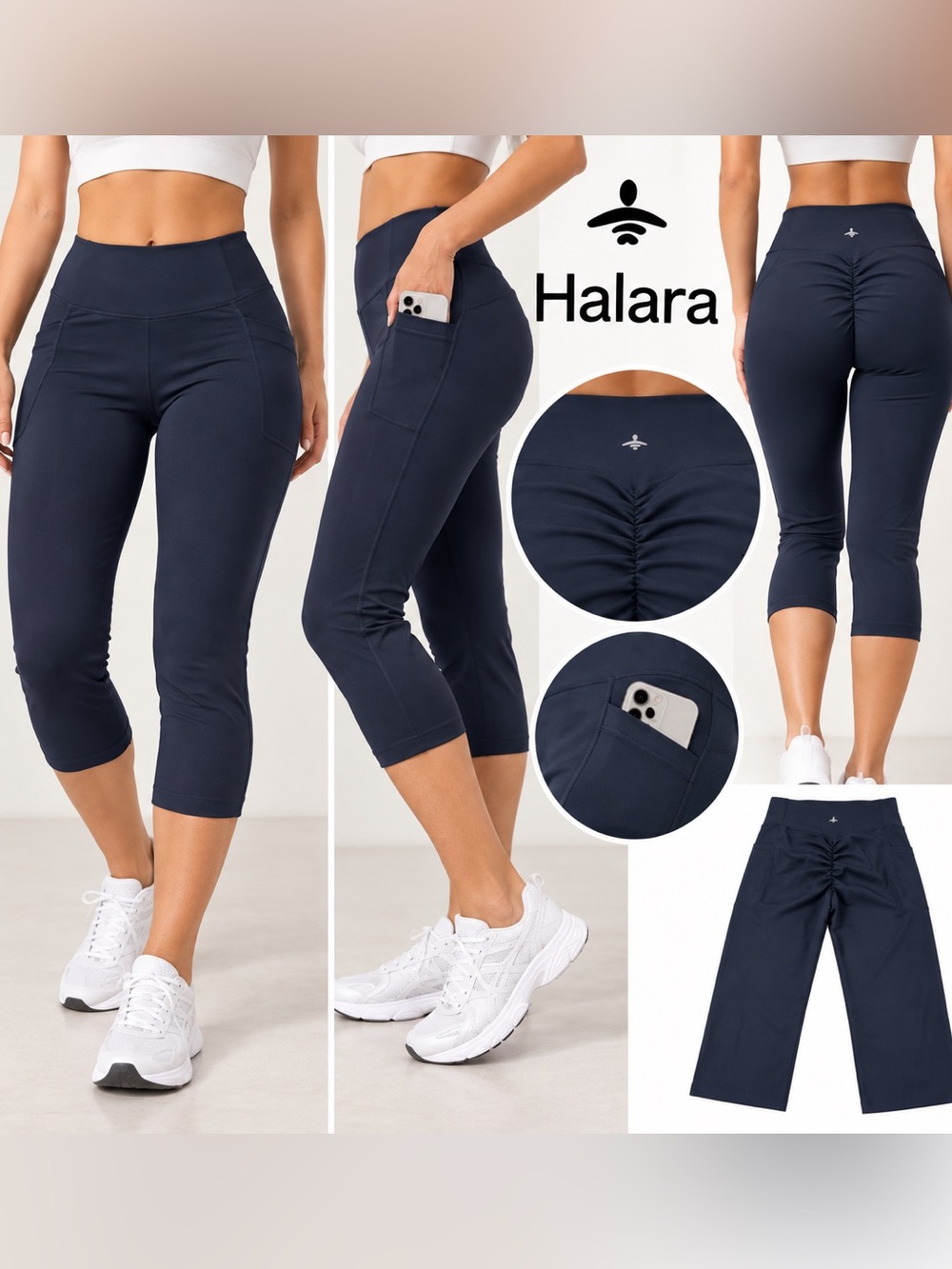 HALARA Navy Scrunch High-Rise Capri Leggings with Side Pocket size M
